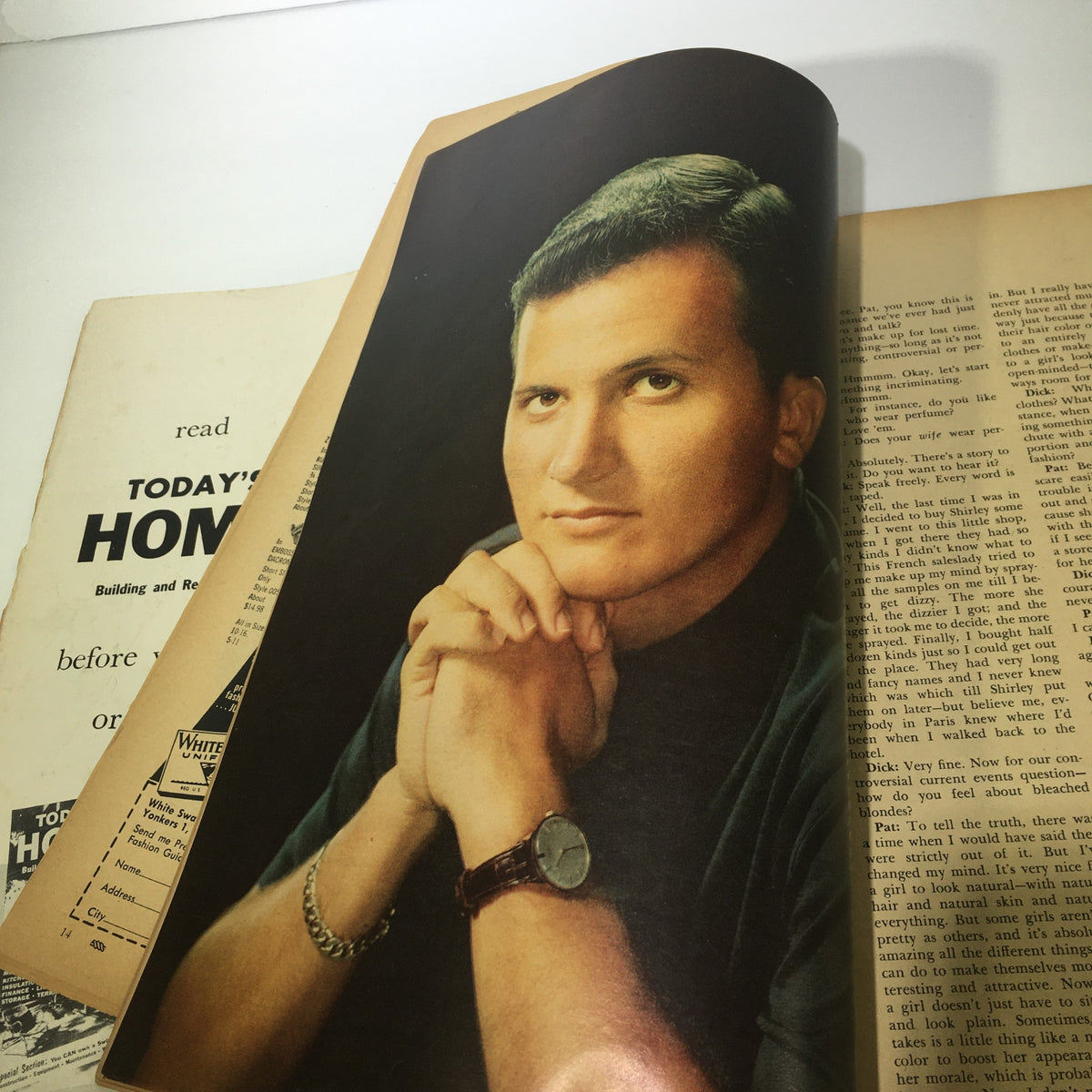 VTG Motion Picture Magazine April 1959 showcasing a portrait of Pat Boone in a fashion magazine style layout.