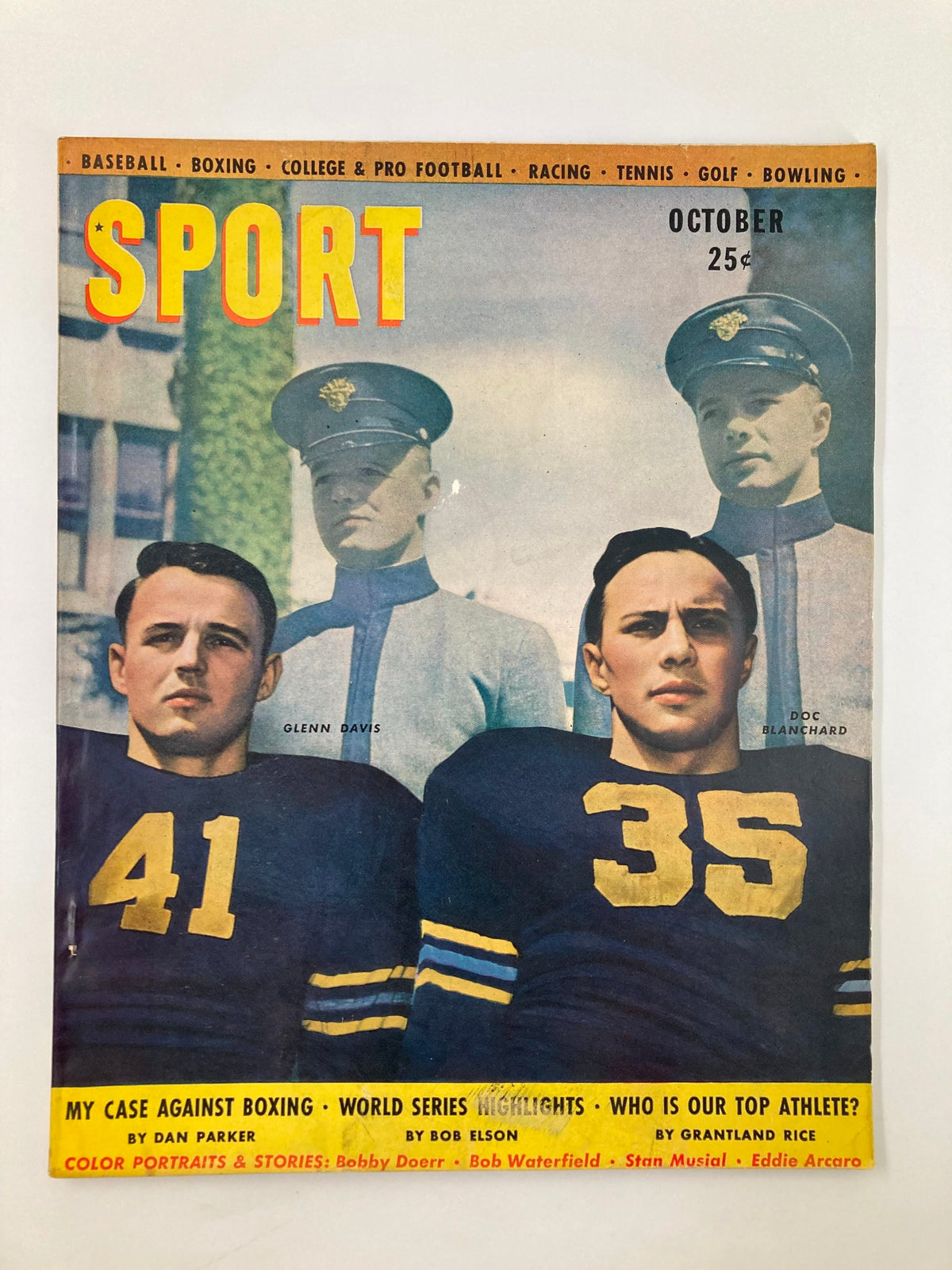 VTG Sport Magazine October 1946 cover featuring sports legends Glenn Davis and Doc Blanchard, showcasing the vibrant colors and design typical of mid-20th-century sports publications.