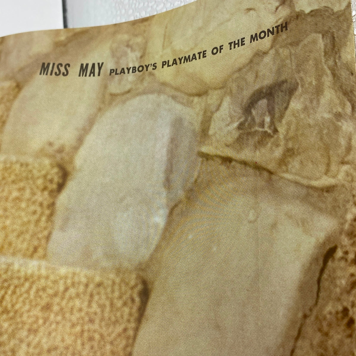 Close-up of the title page for VTG Playboy Magazine May 1961 featuring Playmate of the Month, Susan Kelly.