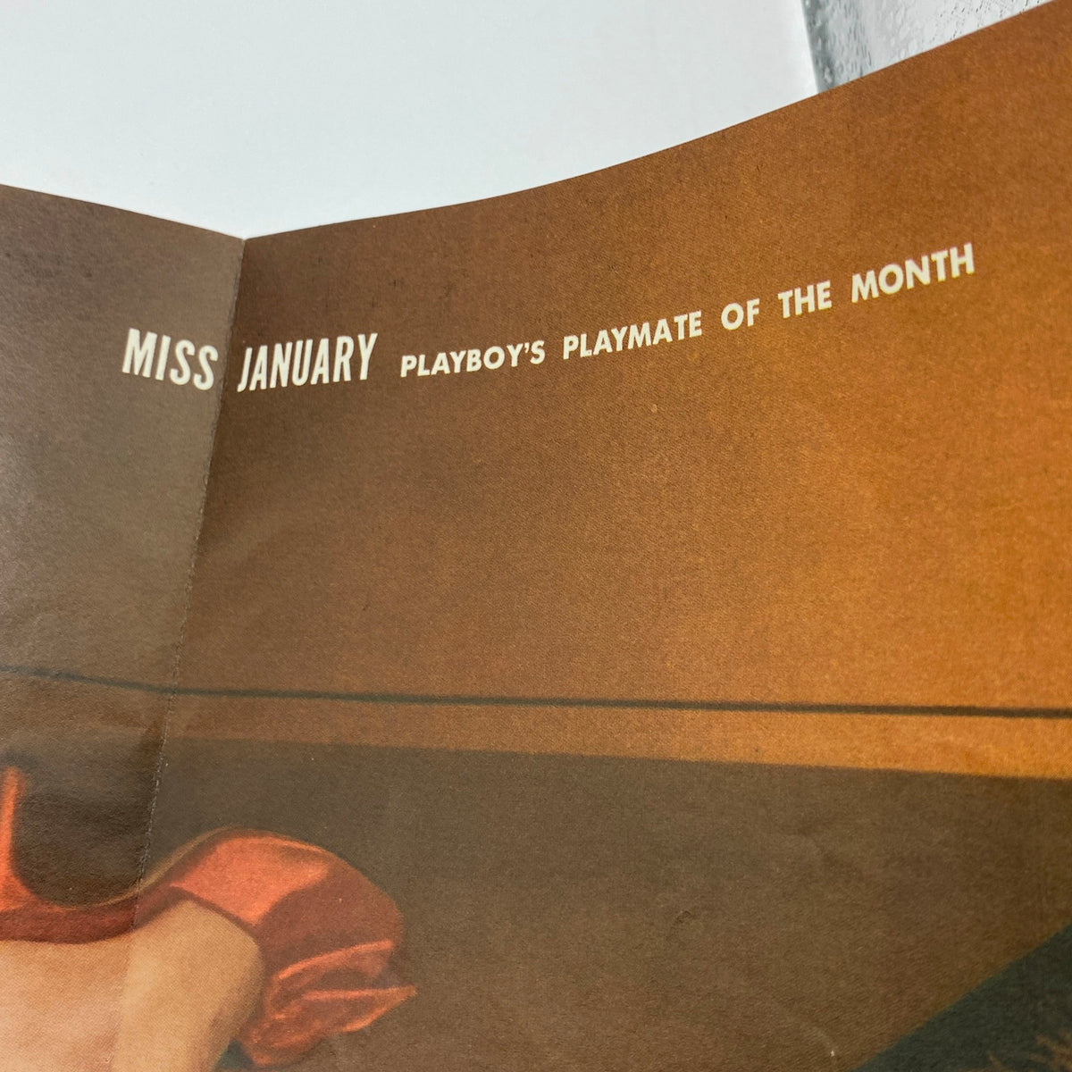 Inside page of VTG Playboy Magazine January 1959 showcasing the announcement for Miss January, Playboy's Playmate of the Month.