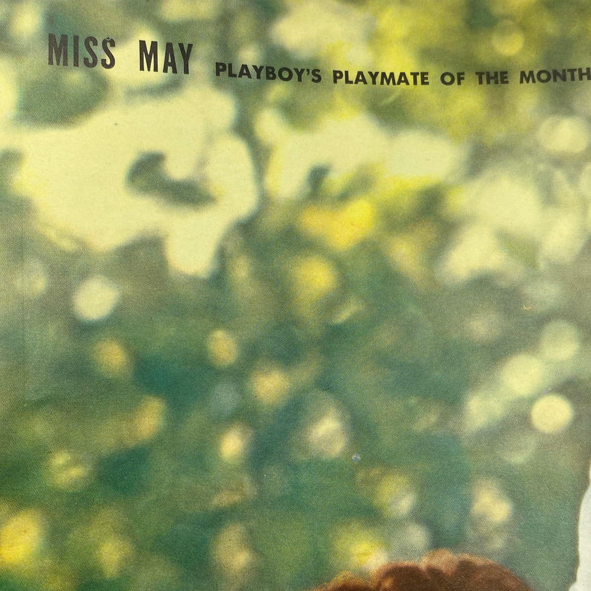 Close-up of the centerfold from VTG Playboy Magazine May 1957 featuring Playmate of the Month Dawn Richard, highlighting her appeal.
