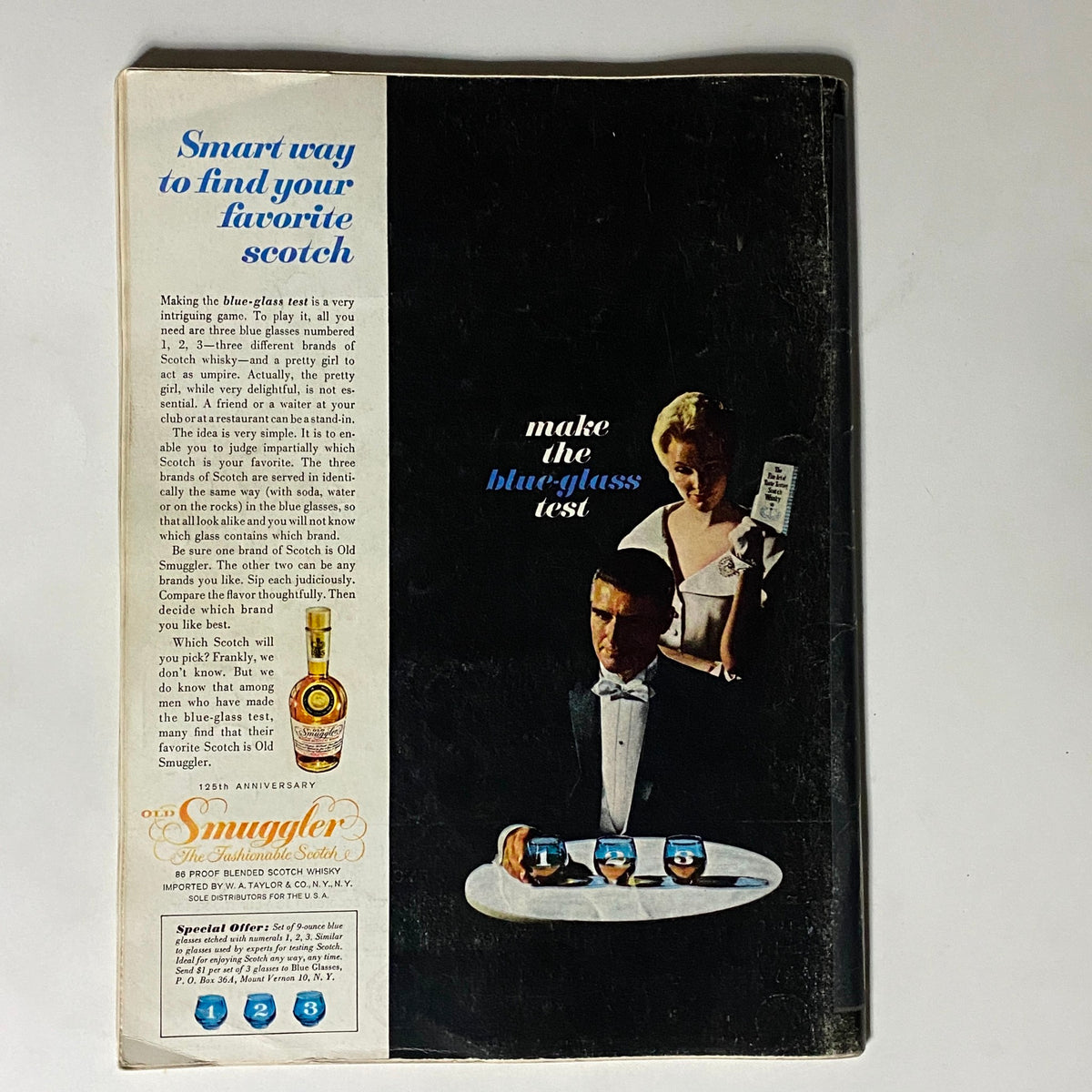 Back cover of Vintage Playboy Magazine November 1960 featuring an advertisement for Old Smuggler Scotch, illustrating classic 1960s design elements.