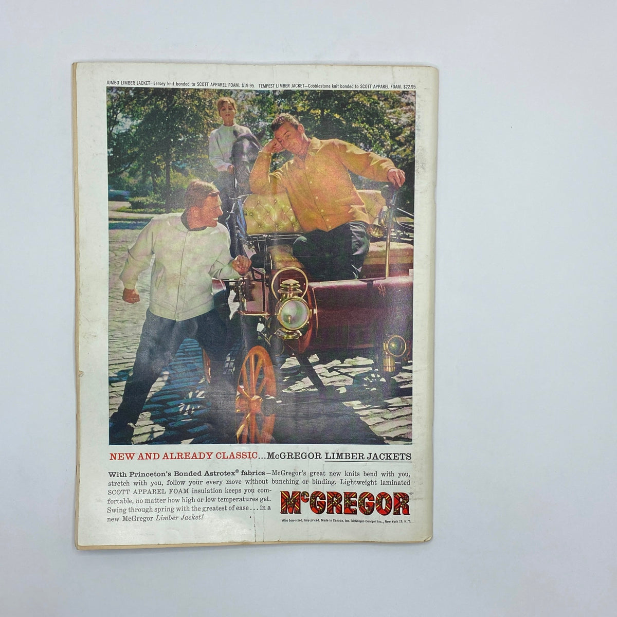 VTG Playboy Magazine February 1961 displaying an advertisement for McGregor Limber Jackets, featuring models in colorful attire next to a vintage vehicle.