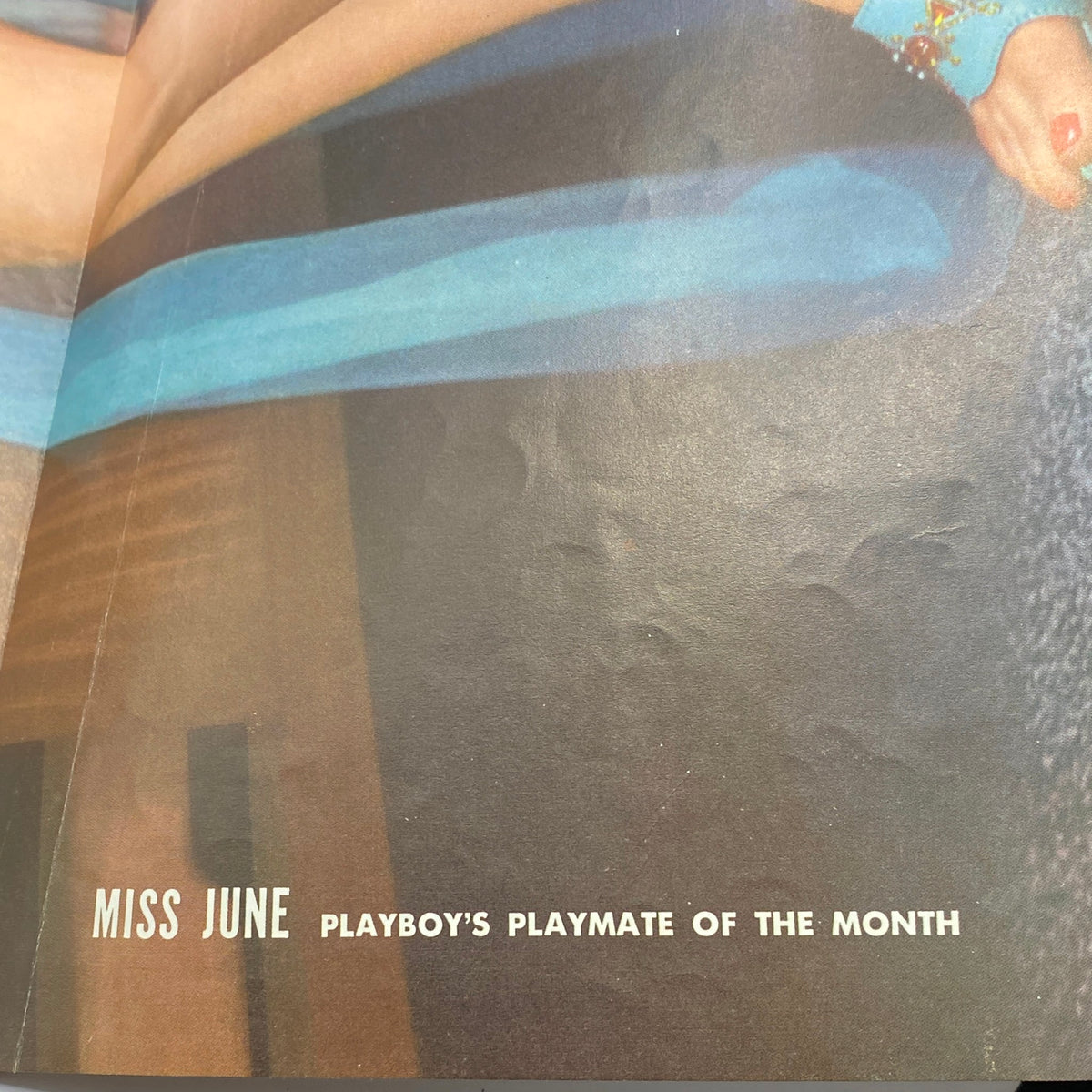 Inside view of the VTG Playboy Magazine June 1958, highlighting the page featuring 'Miss June' as Playboy's Playmate of the Month