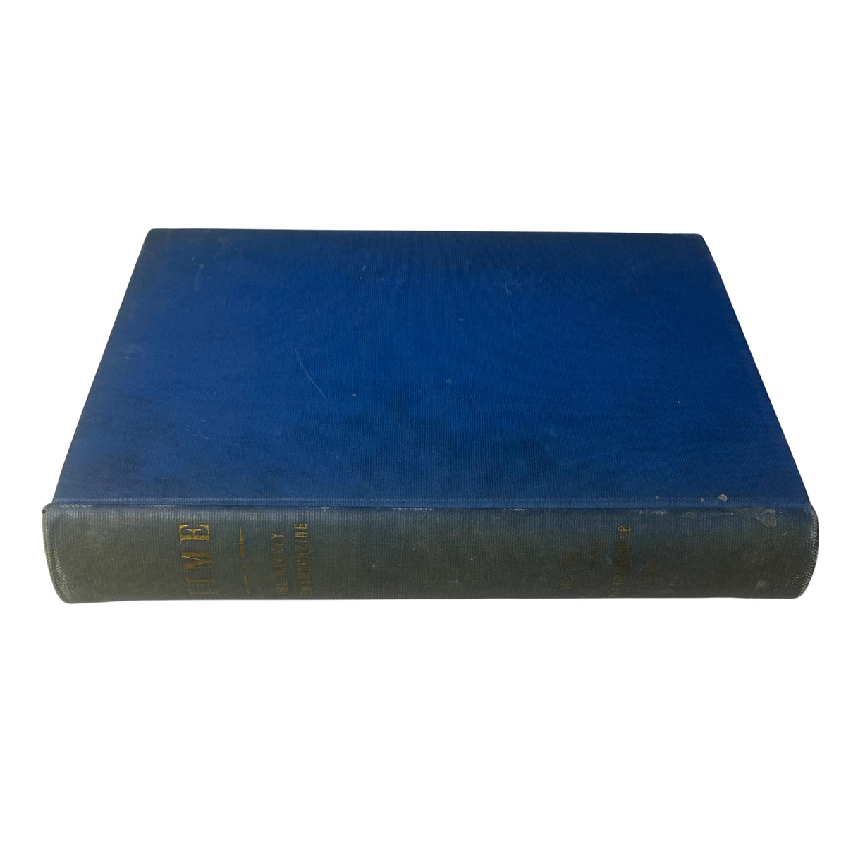 Side view of the Time Magazine Library Bound January 4-March 28, 1932, showing the blue cover and spine details.