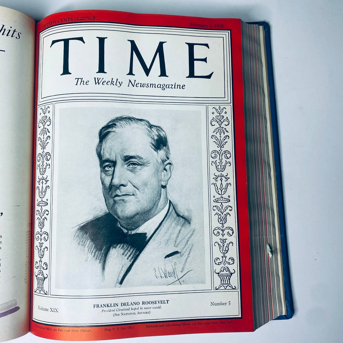 Cover of Time Magazine dated February 1, 1932, featuring Franklin Delano Roosevelt, part of the Time Magazine Library Bound January 4-March 28, 1932 collection.
