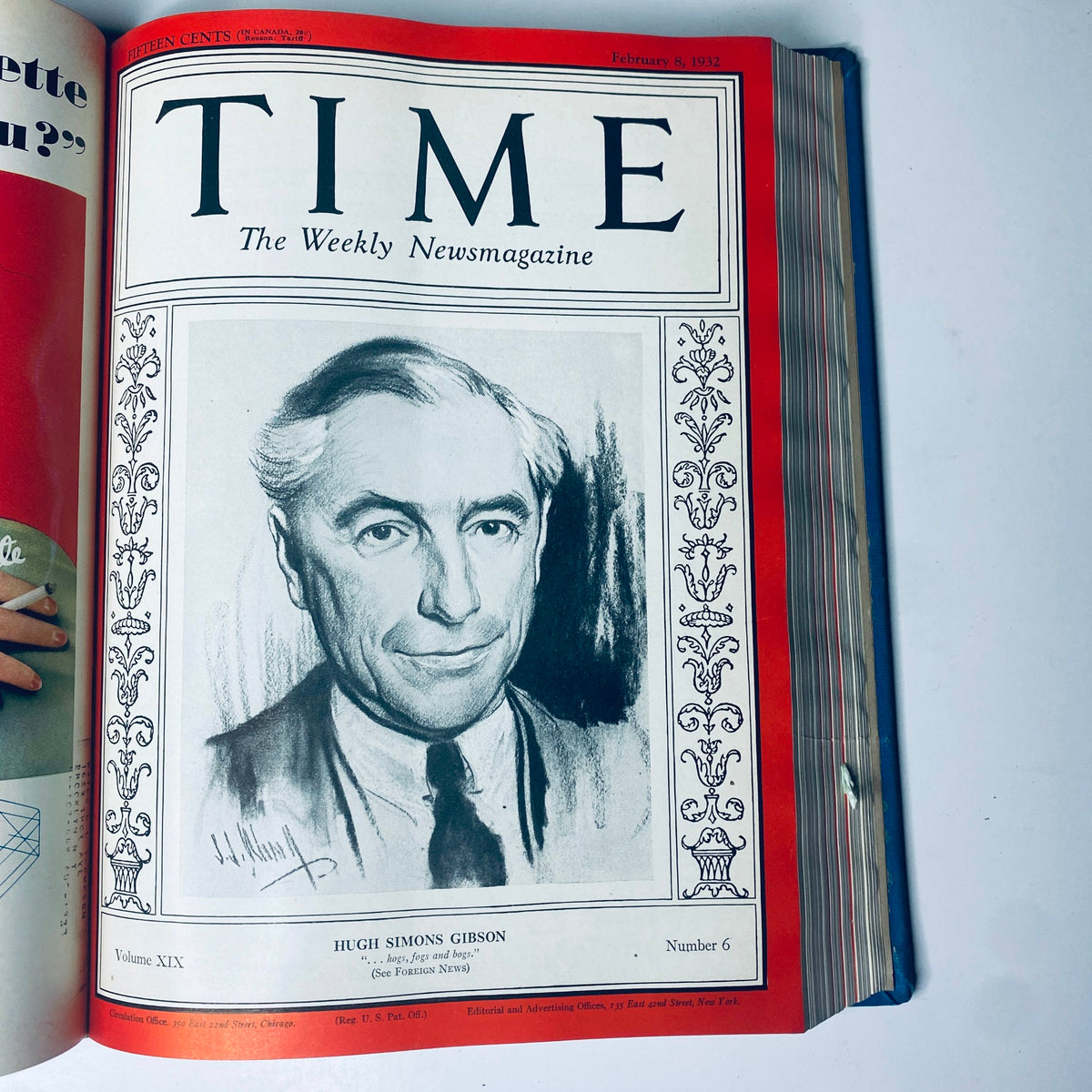 Time Magazine Library Bound January 4-March 28, 1932 - the cover of the February 8, 1932 issue featuring Hugh Simons Gibson, illustrating key figures of the era.