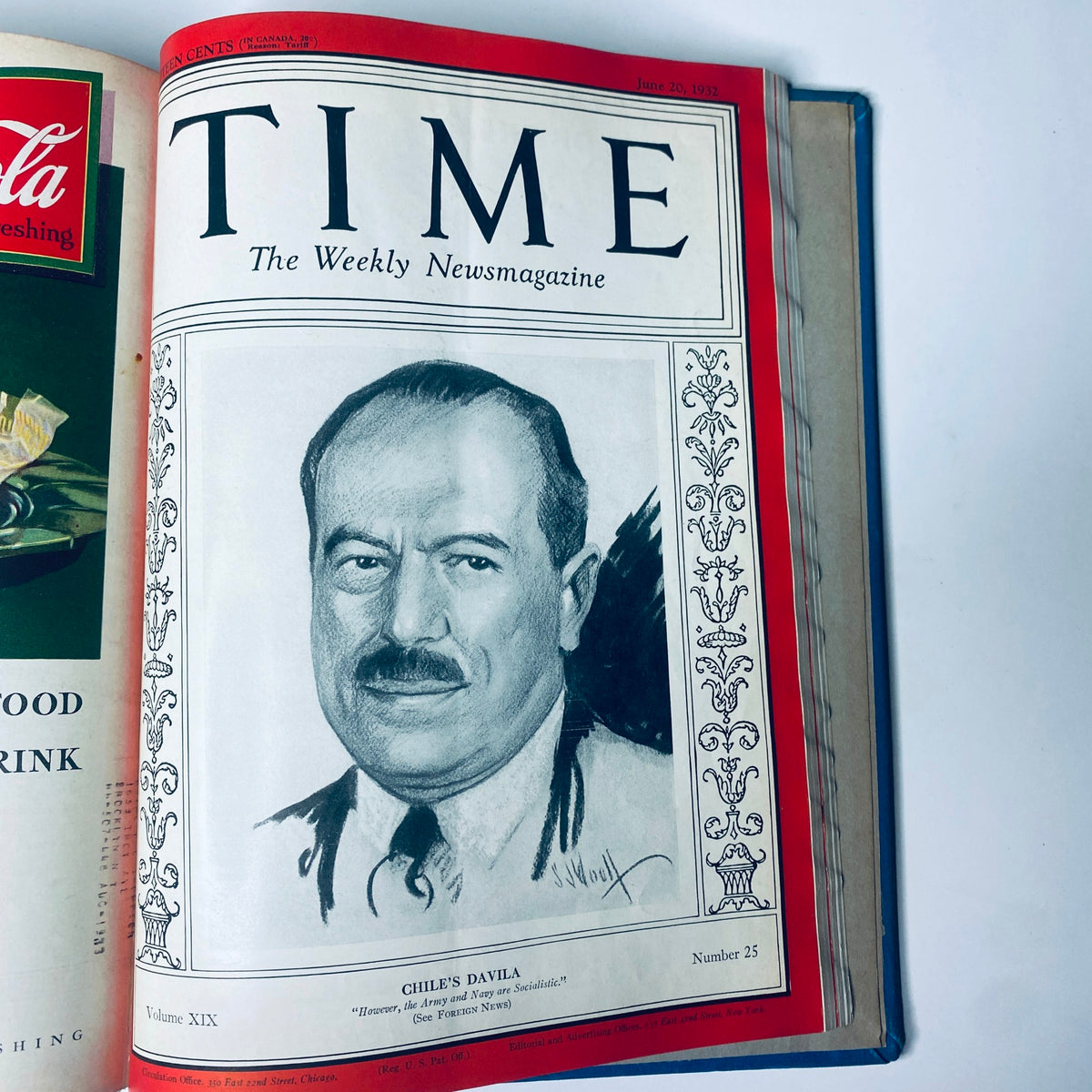 Cover of Time Magazine from June 20, 1932, featuring Chile's Dávila, capturing notable political figures leading up to the election year.