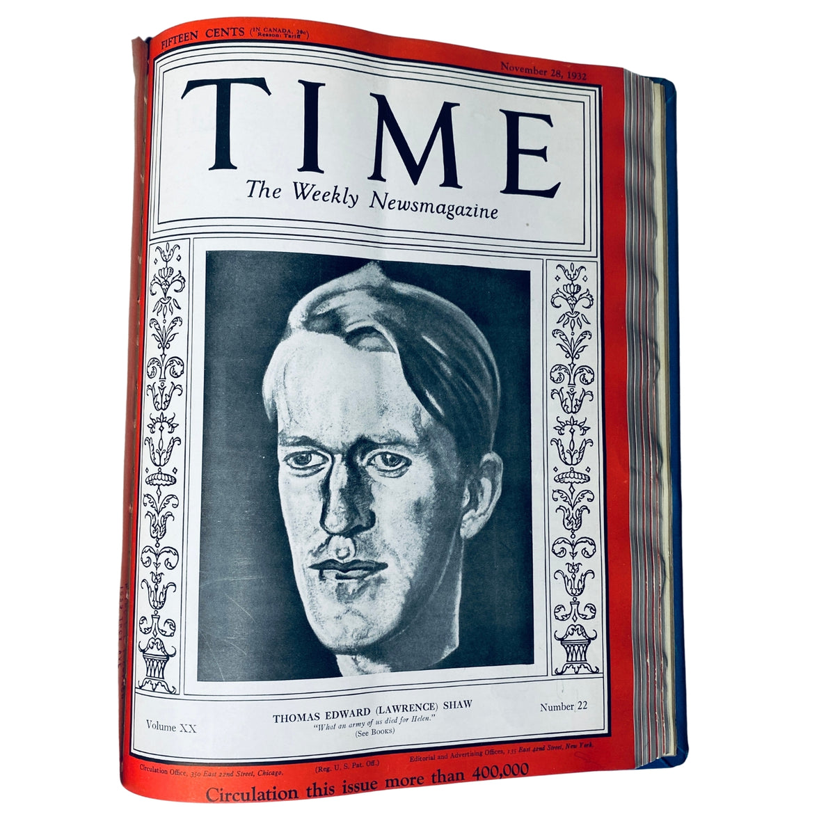 Cover of 'Time Magazine' featuring Thomas Edward Lawrence Shaw from November 28, 1932, showcasing historical significance in U.S. election coverage.