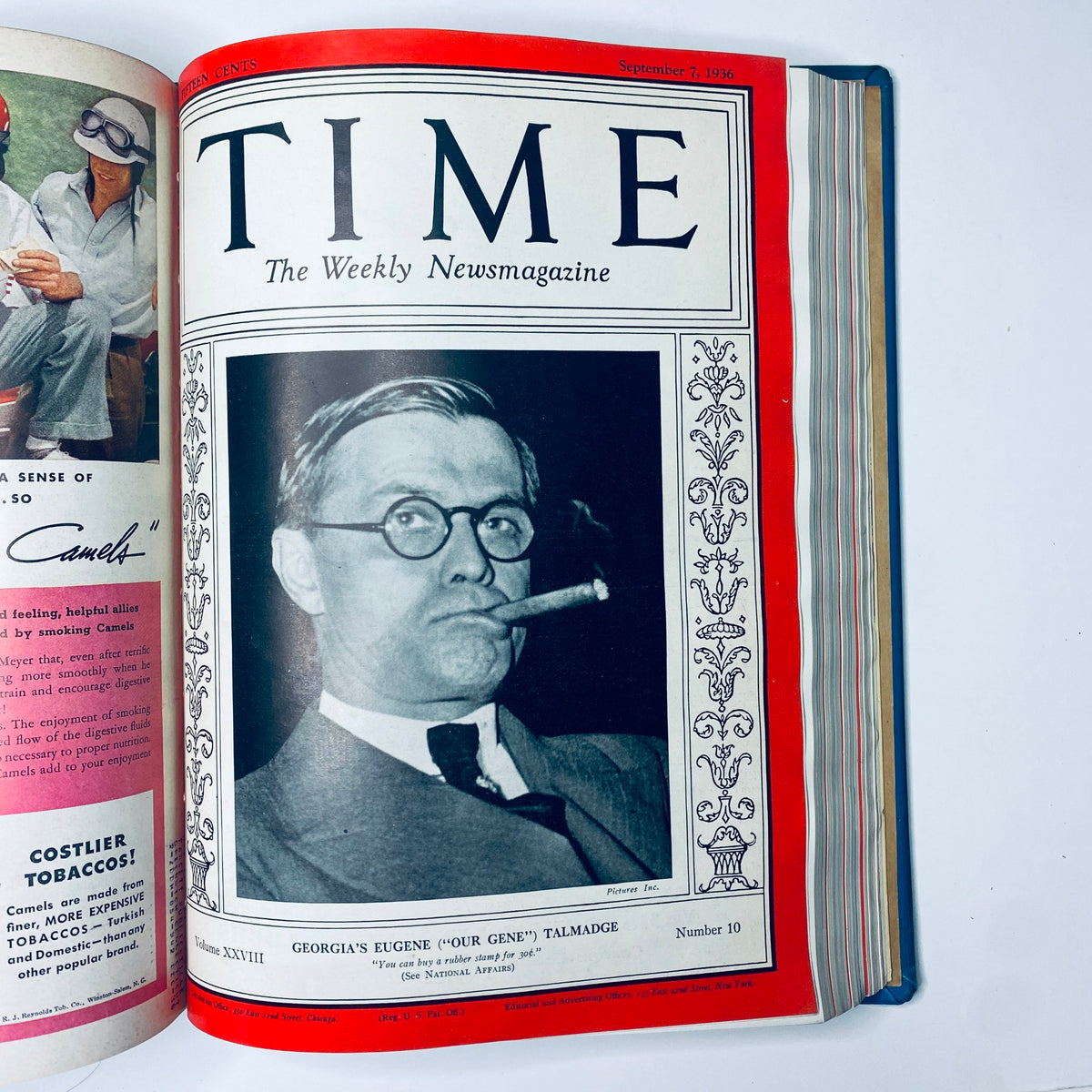 Cover of Time Magazine dated September 7, 1936 showcasing Georgia’s Eugene 'Our Gene' Talmadge, part of the Time Magazine Library Bound July 6- September 28, 1936.
