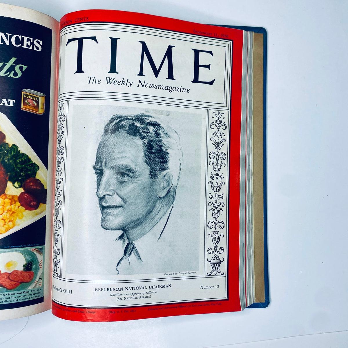 Cover of Time Magazine dated September 21, 1936 displaying the Republican National Chairman, part of the Time Magazine Library Bound July 6- September 28, 1936.