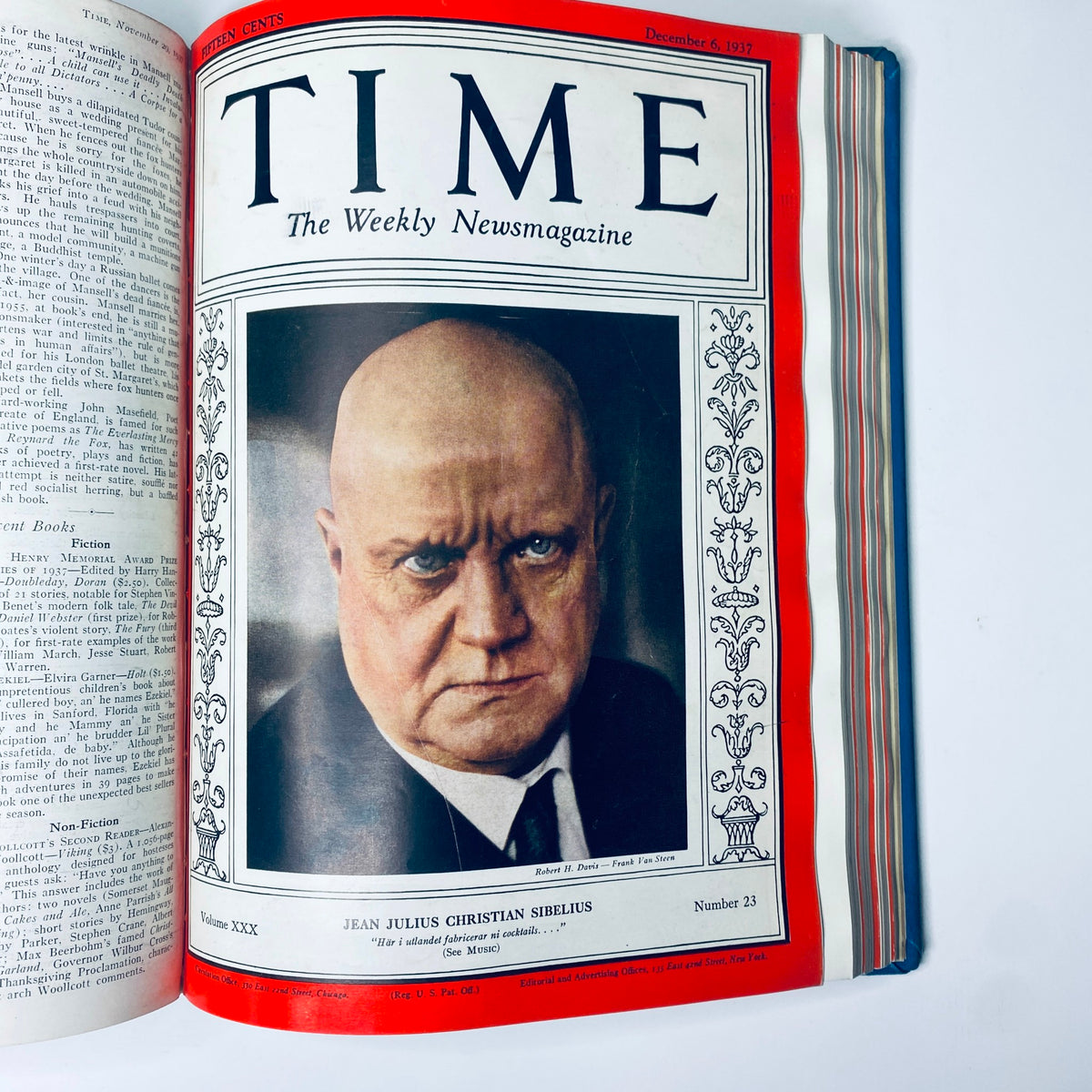 Cover of Time Magazine from December 6, 1937, featuring Jean Julius Christian Sibelius, an important composer, included in the Time Magazine 1937 July-Dec Bound collection.