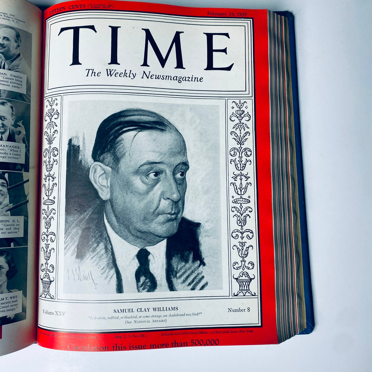 Time Magazine cover displaying Samuel Clay Williams, February 25, 1935, as part of the Time Magazine Library Bound collection, January 7 - March 25, 1935.