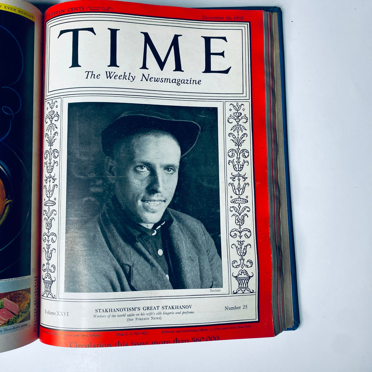 Time Magazine Library Bound October 7- December 30, 1935 featuring the cover with 'Stakhanovism's Great Stakhanov', published on December 16, 1935.