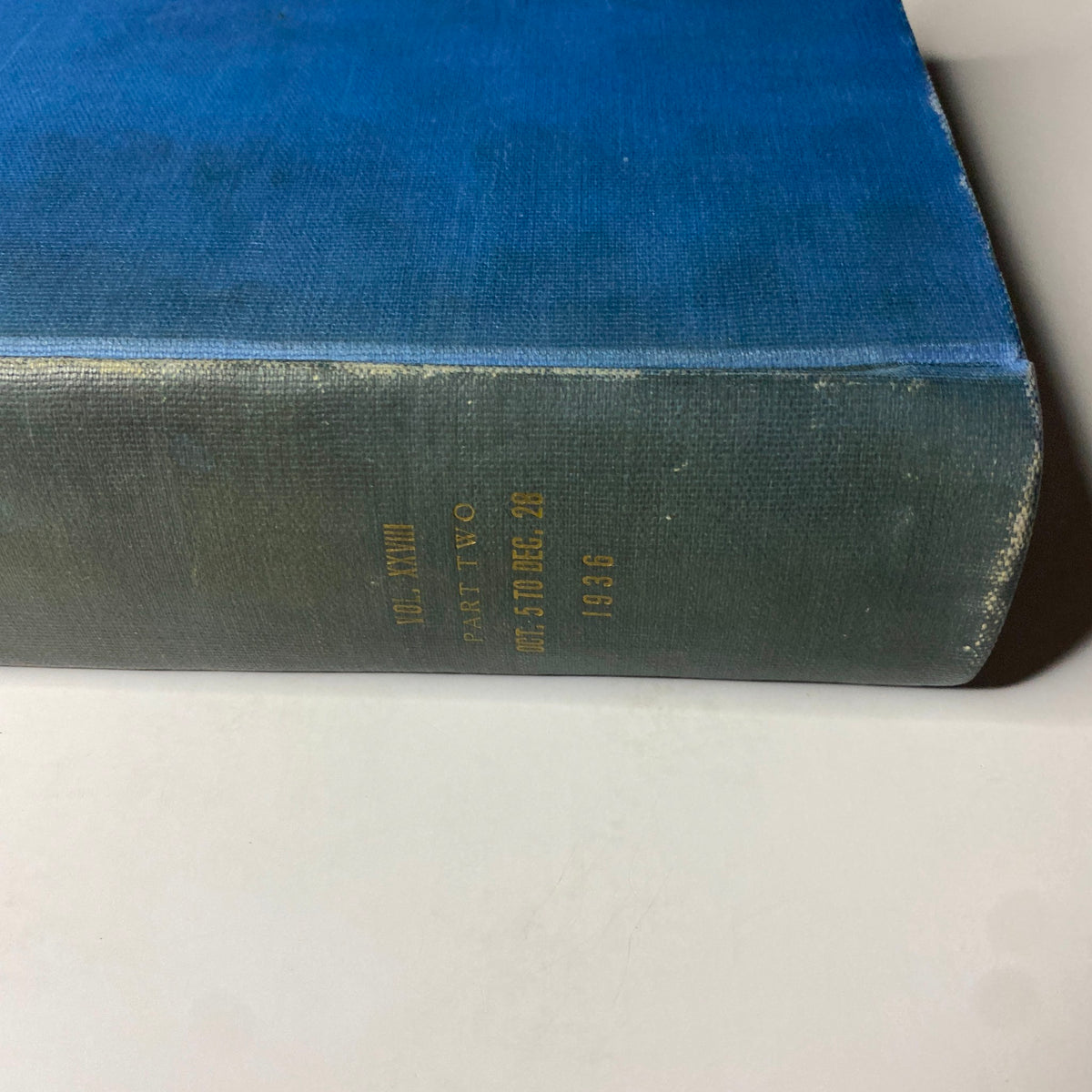 Detailed view of the spine of Time Magazine Library Bound edition, showing publication dates October 5 to December 28, 1936.