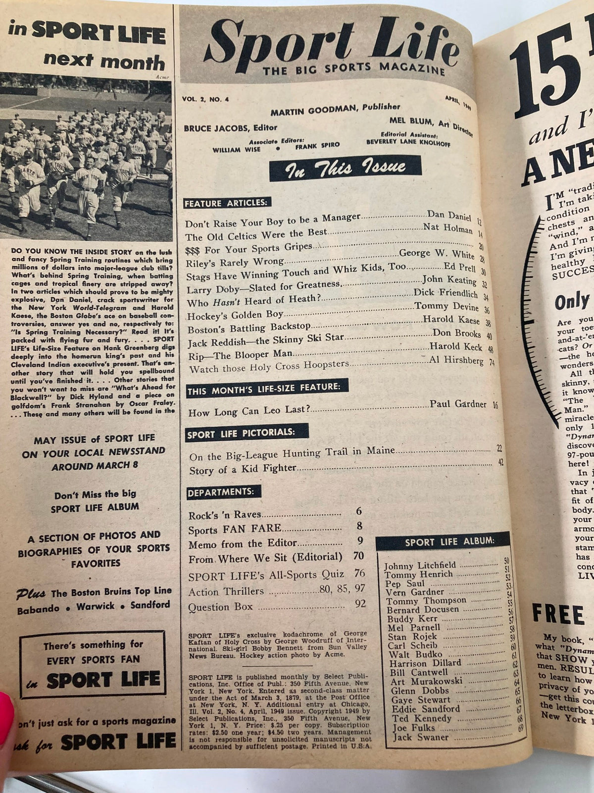 Vintage Sport Life Magazine April 1949 George Kaftan of Holy Cross No Label