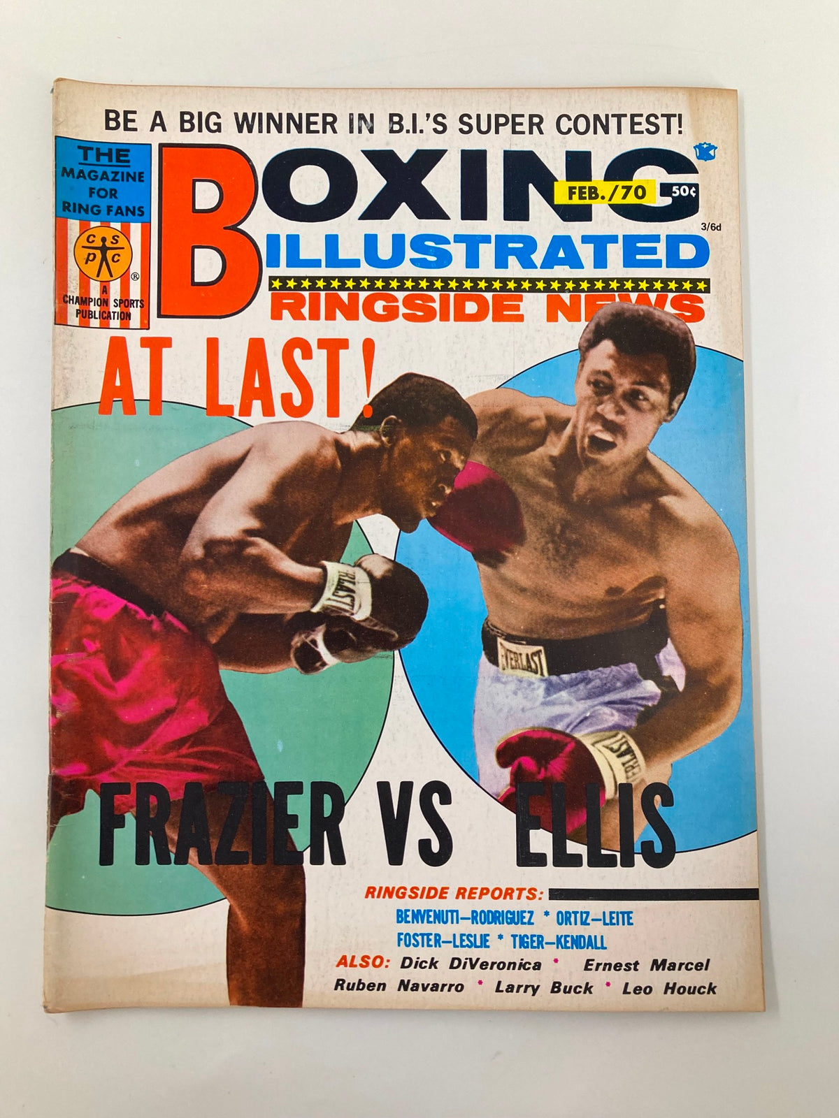 Vintage Boxing Illustrated Magazine February 1970 showcasing the iconic matchup Frazier vs Ellis on the cover, highlighting a significant moment in boxing history.