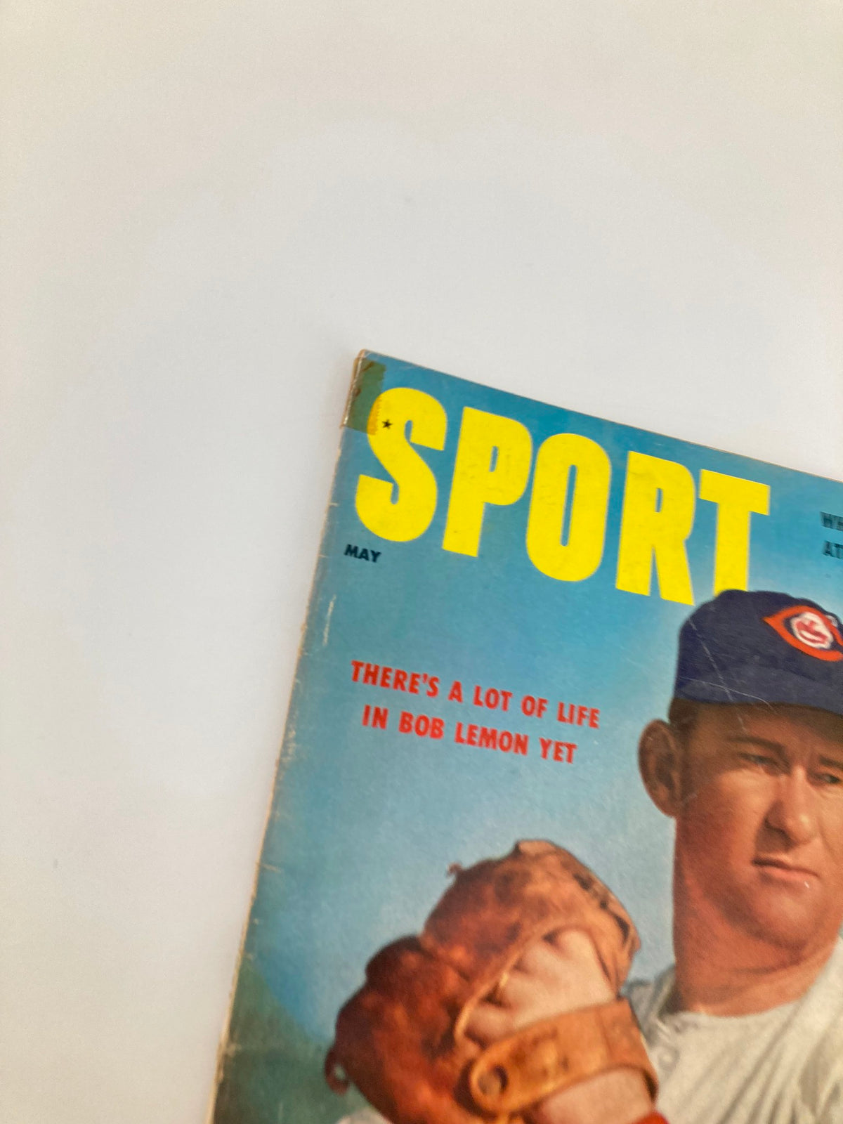 Close-up of the VTG Sport Magazine May 1956 cover, showcasing Bob Lemon with a baseball glove and the title emphasizing his legacy in baseball.