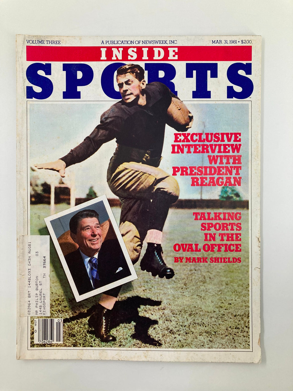 Cover of the VTG Inside Sports Magazine March 31 1981 featuring an exclusive interview with President Ronald Reagan, highlighting sports and politics.