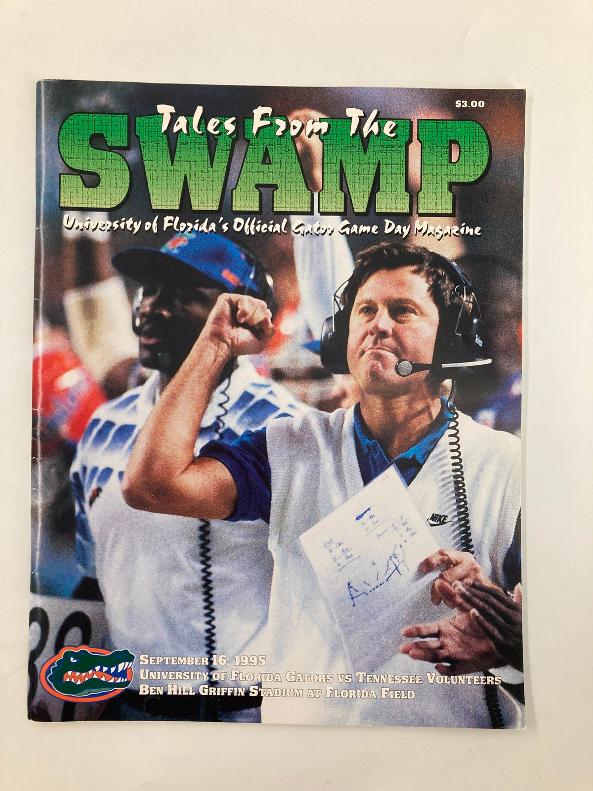 Cover of Tales from the Swamp Magazine, September 16, 1995, featuring the University of Florida's football game against the Tennessee Volunteers, showcasing team spirit with vibrant graphics.