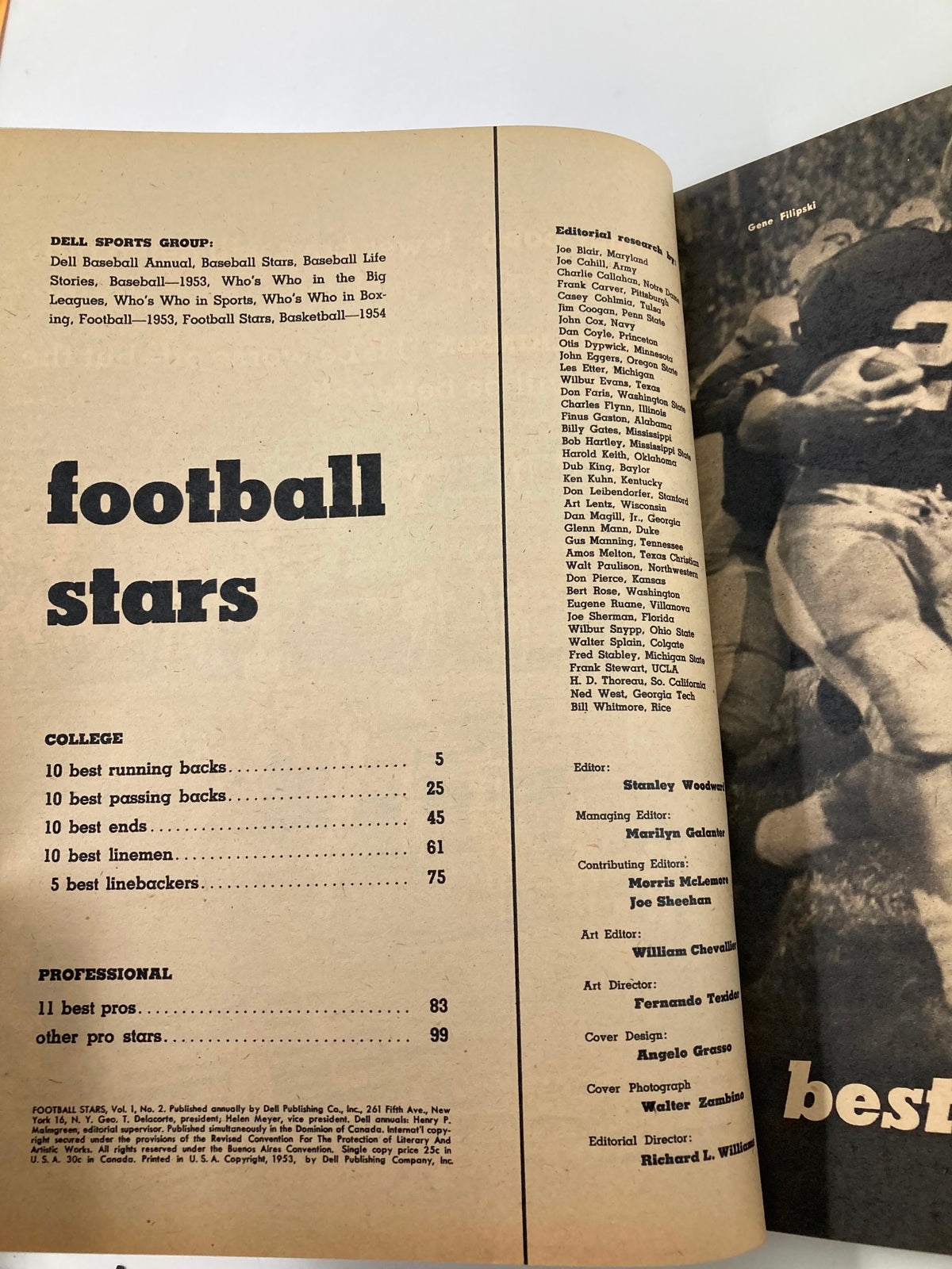 Interior page of VTG Football Stars Magazine 1953 displaying editorial information and features, enhancing the historical context of football during that era.