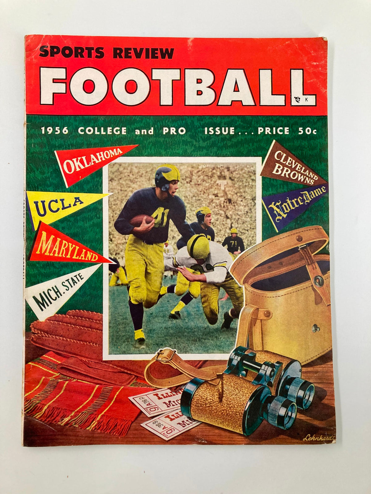 VTG Sports Review Football 1956 Ted Kress and Lou Matykiewicz No Label, featuring college football players in action, vibrant cover design, and vintage magazine appearance.