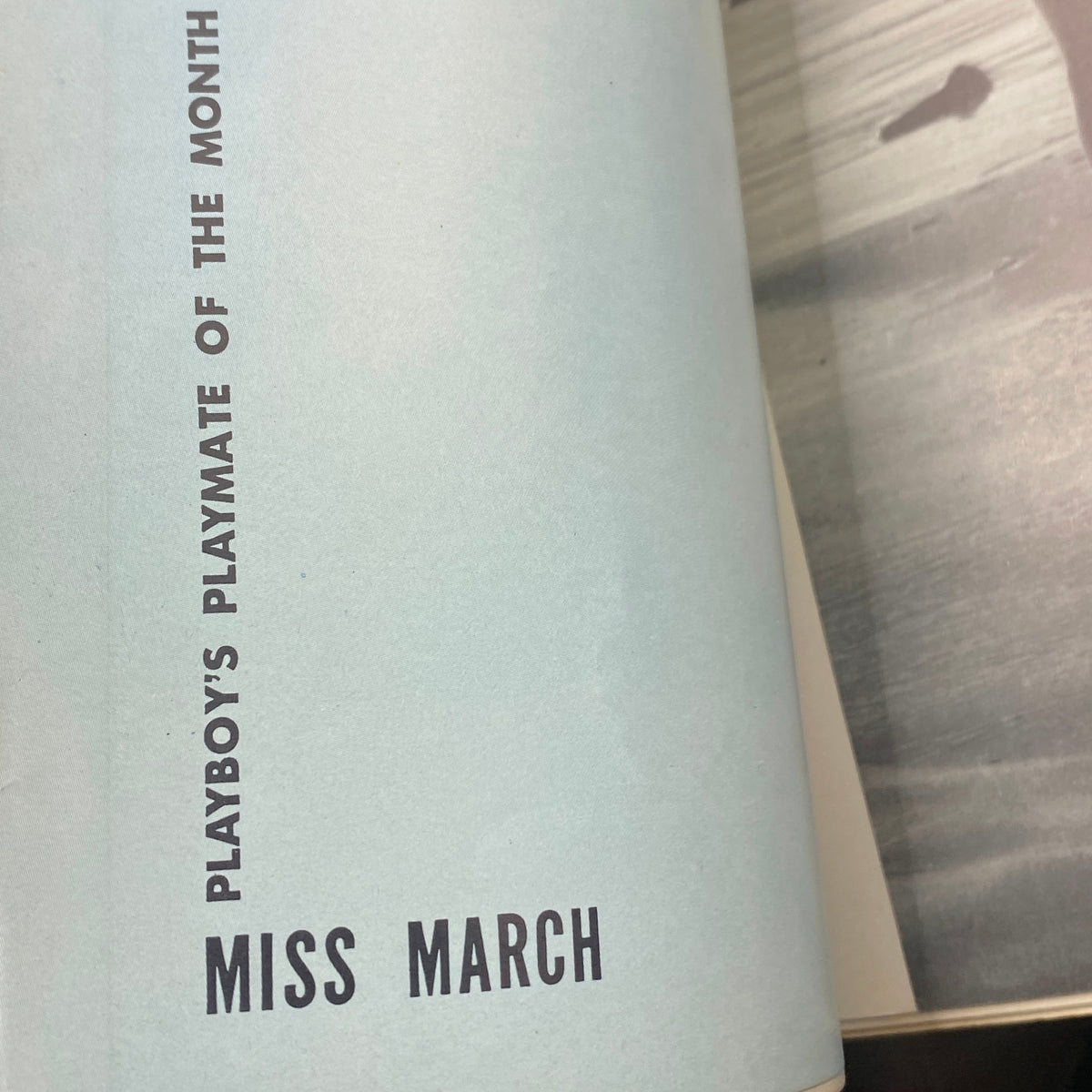 Interior page of VTG Playboy Magazine March 1959 showcasing the title "PLAYBOY'S PLAYMATE OF THE MONTH" and mentioning "MISS MARCH".