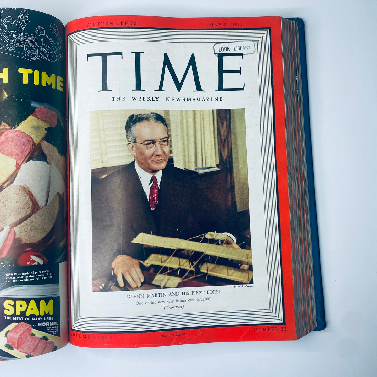 Time Magazine cover featuring Glenn Martin and his first born, with an emphasis on innovation in transport, dated May 29, 1939. From the Time Library Bound weekly magazine April-June 1939.