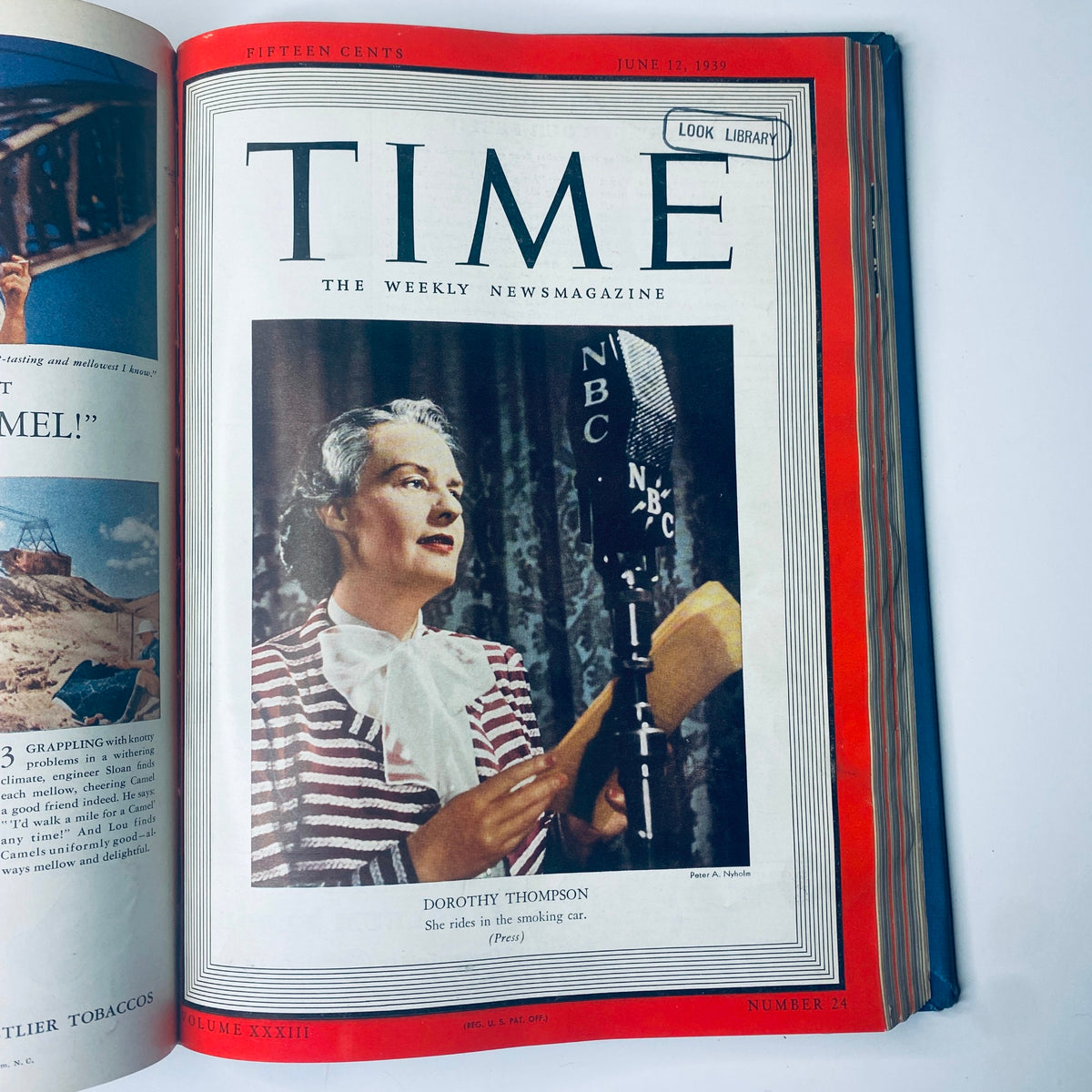 Time Magazine cover with Dorothy Thompson, dated June 12, 1939, showcasing her contribution to journalism. Part of Time Library Bound weekly magazine April-June 1939.