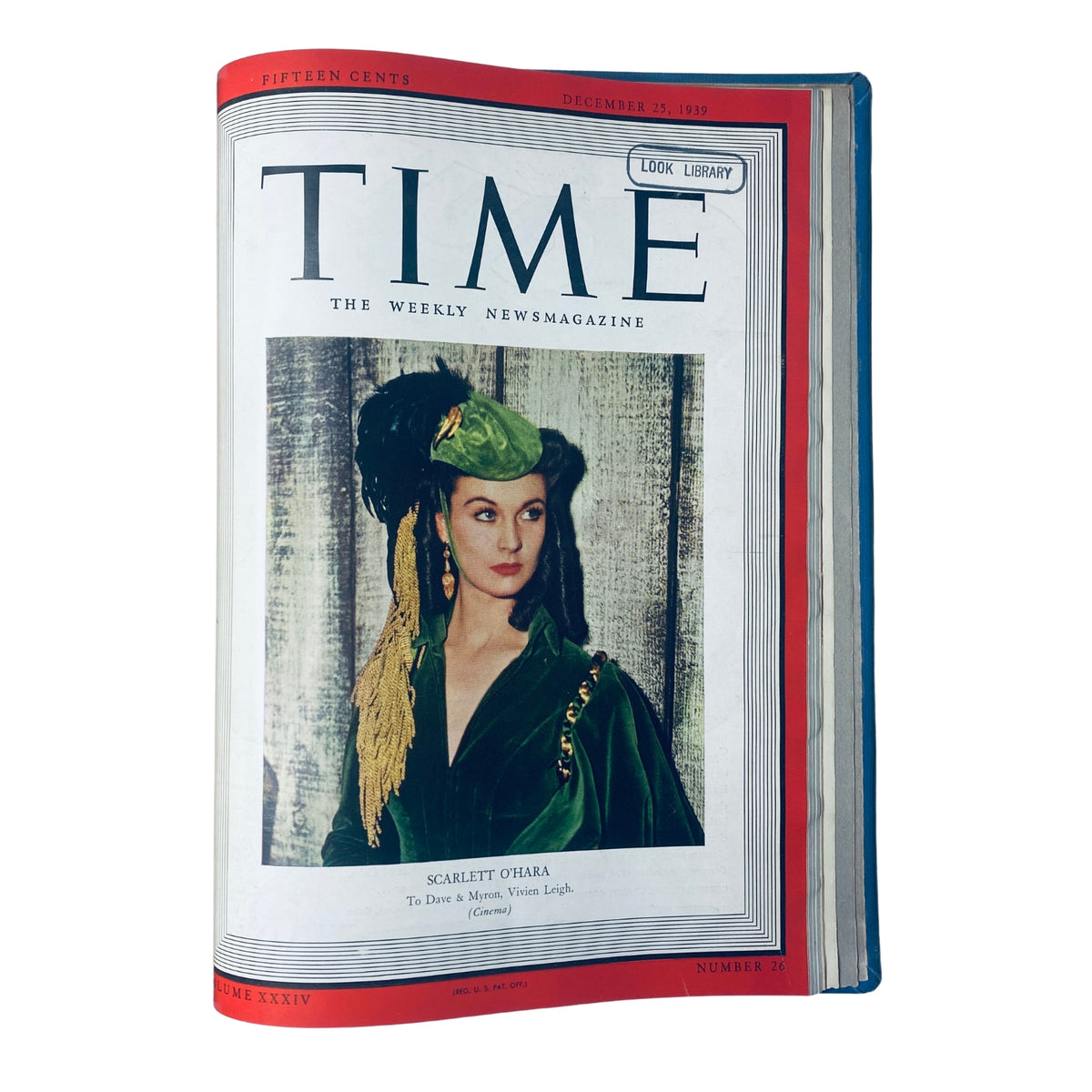 Time Magazine Library Bound October 2 to December 25, 1939 featuring Scarlett O’Hara on the cover, illustrated with elegant styling and historical design.
