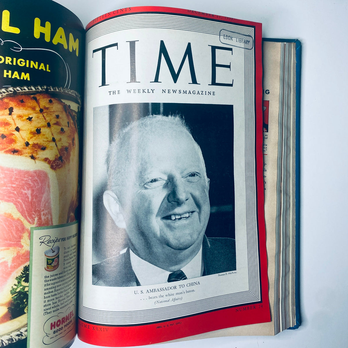 Time Magazine Library Bound October- Dec 1939 presenting U.S. Ambassador to China on the cover dated December 11, 1939, discussing foreign relations.