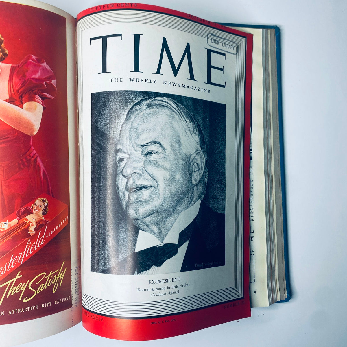Time Magazine Library Bound October- Dec 1939 highlighting an Ex-President on the cover dated December 18, 1939, commenting on political influence.
