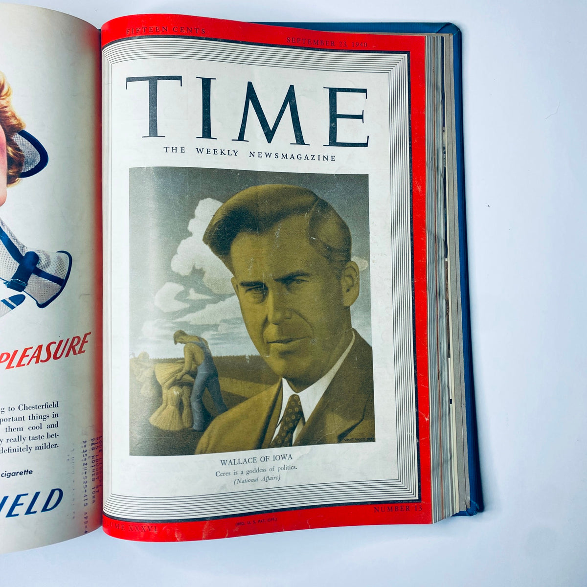 Time Magazine Library Bound July 1, 1940 - September 30, 1940 Winston Churchill, presenting Henry A. Wallace of Iowa on the cover, dated September 23, 1940.