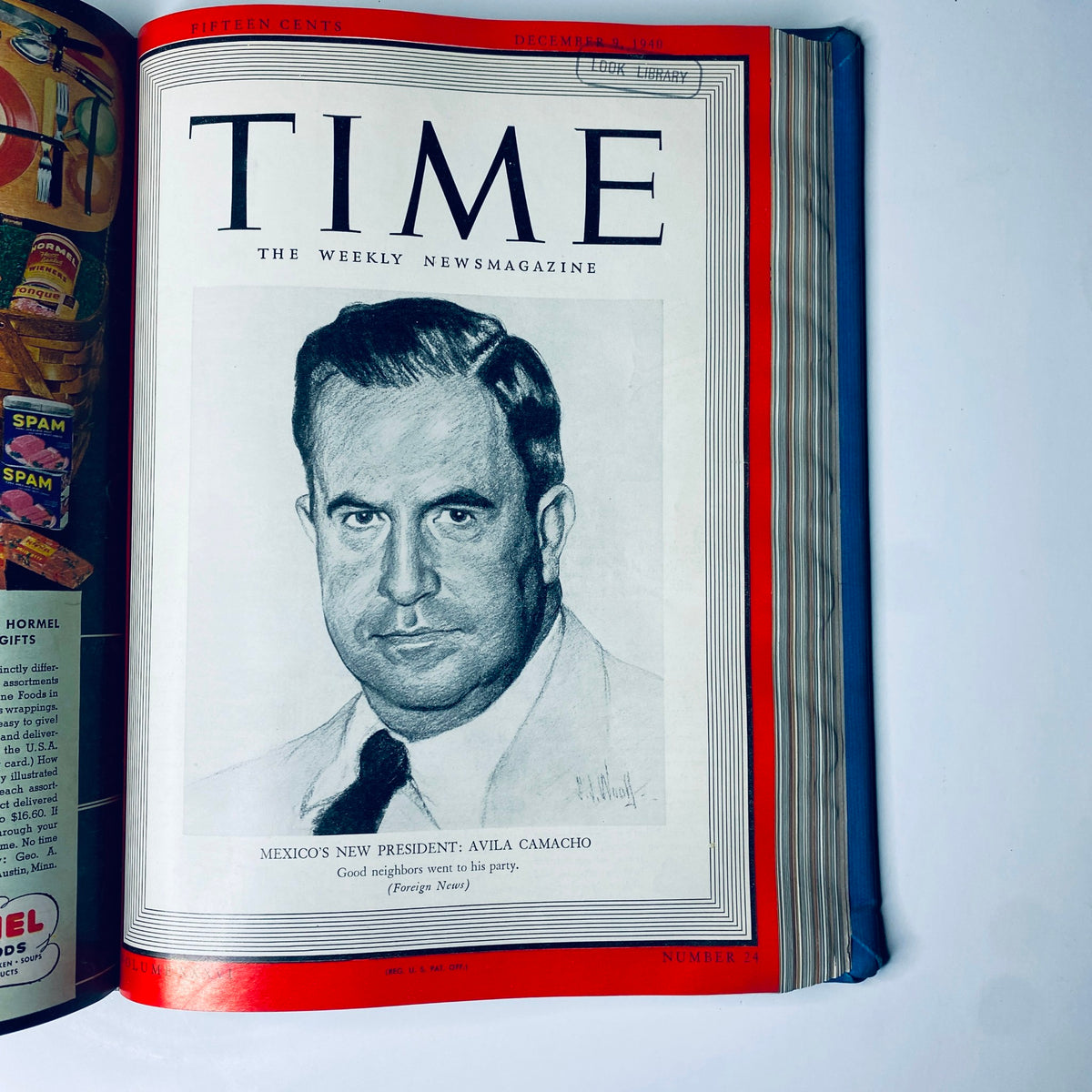Cover of Time Magazine Library Bound Weekly, showcasing Manuel Ávila Camacho, the new President of Mexico, published on December 9, 1940.