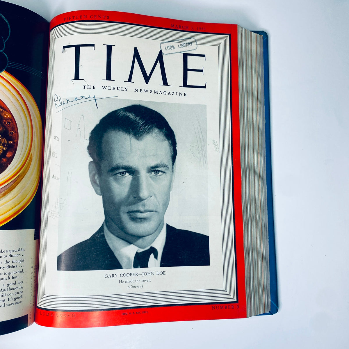 Time Magazine cover from March 3, 1941, presenting Gary Cooper for the film John Doe, included in the Time Magazine Library Bound January 6 - March 31, 1941.