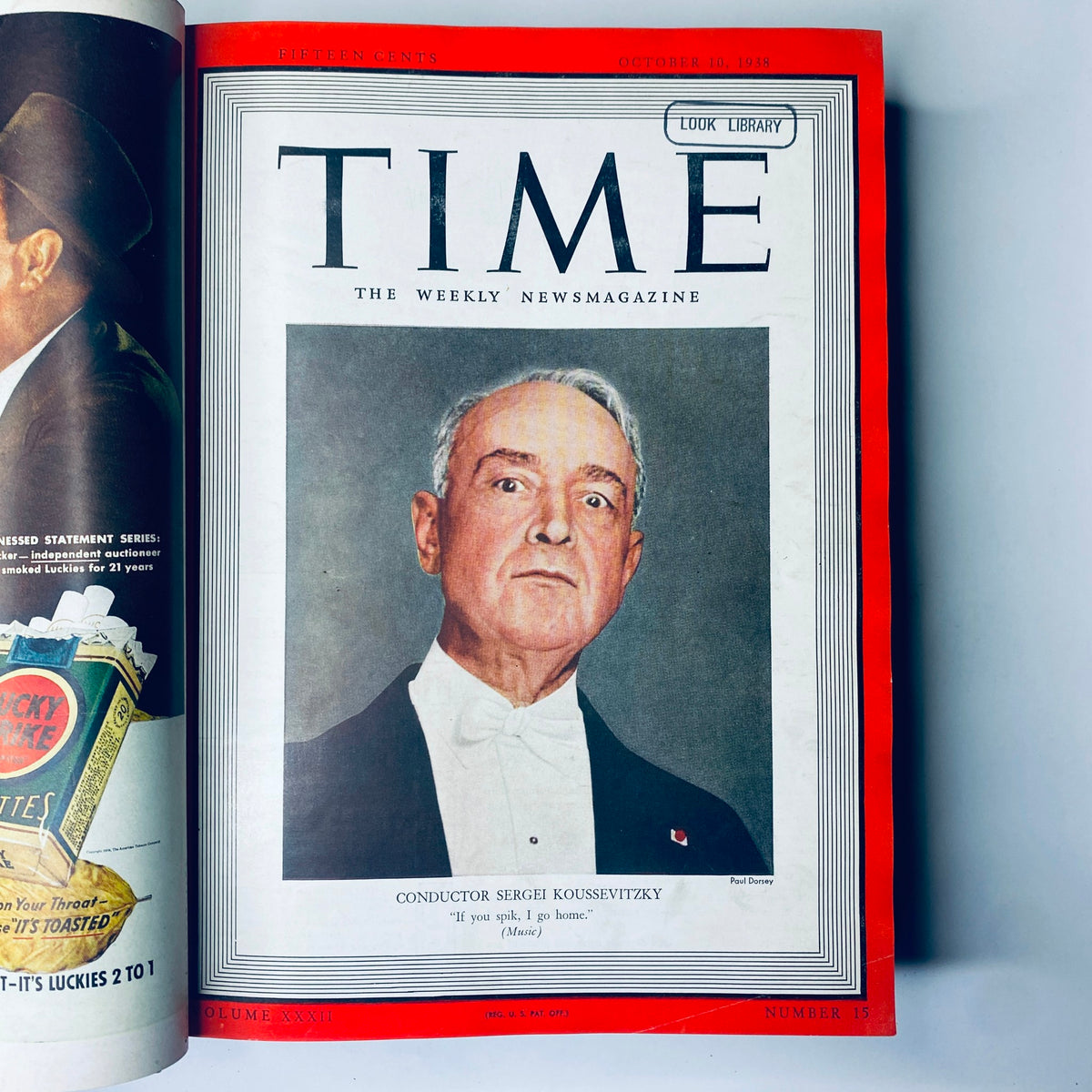 Cover of Time Magazine from October 10, 1938 showcasing conductor Sergei Koussevitzky, included in the Library Bound Weekly volume.