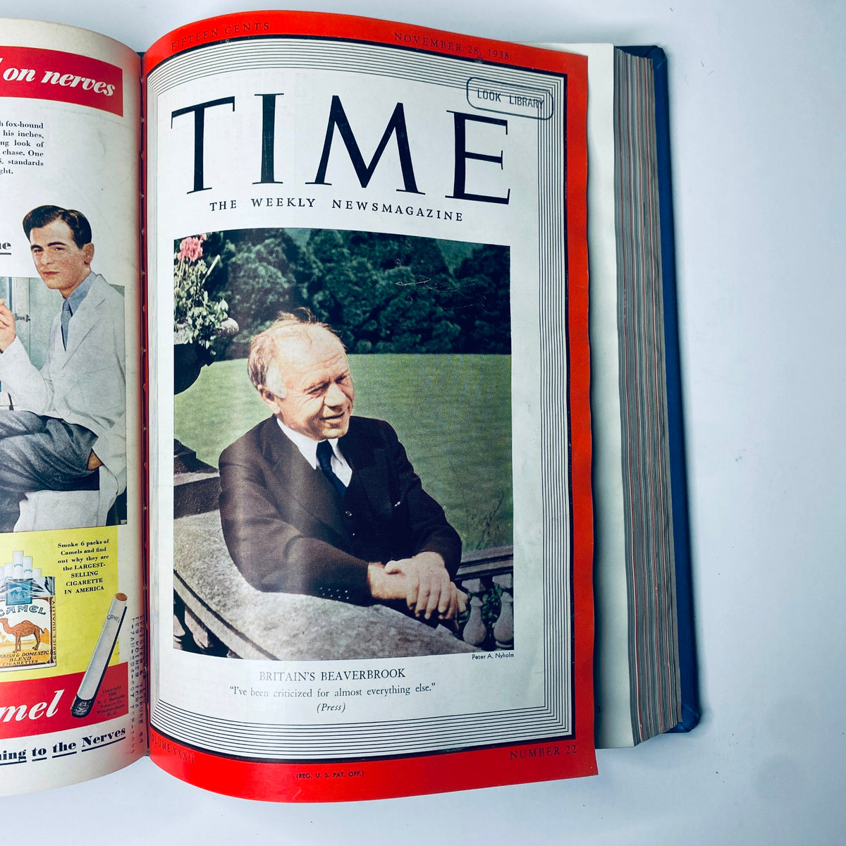 Time Magazine Library Bound Weekly October 3, 1938 - December 26, 1938 featuring Britain's Neville Chamberlain on the cover, with the caption 'I've been excused the about everything else'.