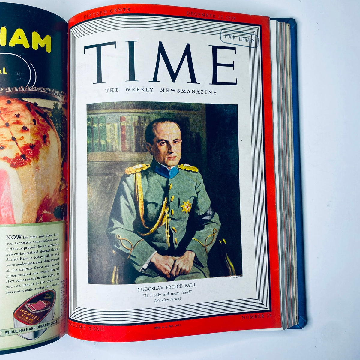Time Magazine Library Bound Weekly October 3, 1938 - December 26, 1938 showcasing Yugoslav Prince Paul on the cover, highlighting his statement 'I’ll do my best this time'.