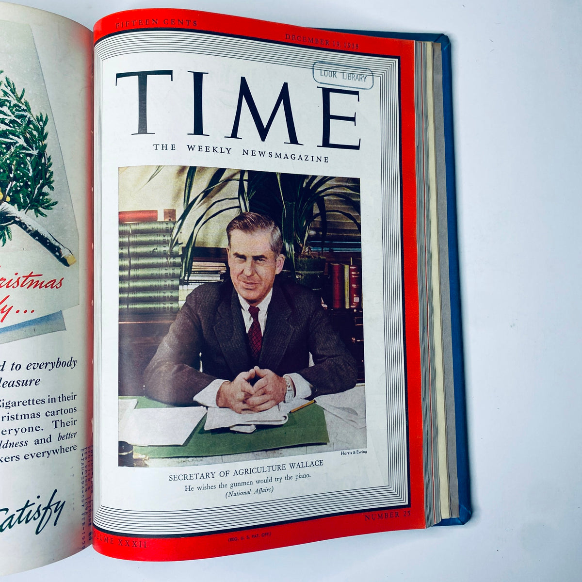 Time Magazine Library Bound Weekly October 3, 1938 - December 26, 1938 displaying Secretary of Agriculture Henry A. Wallace on the cover, emphasizing agricultural policies of the period.