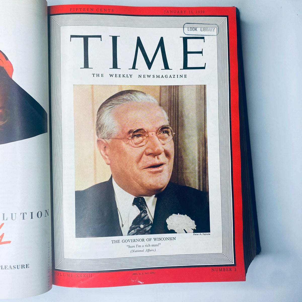 Cover of Time Magazine dated January 16, 1939, featuring 'The Governor of Wisconsin' article from the Library Bound edition.