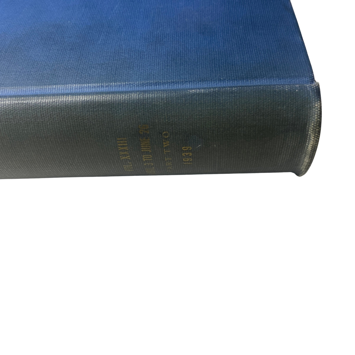 Close-up of the spine of the library bound volume of Time Magazine titled 'Time Magazine Library Bound April-June 26, 1939 Hitler’s Heinrich Himmler', indicating the year 1939.