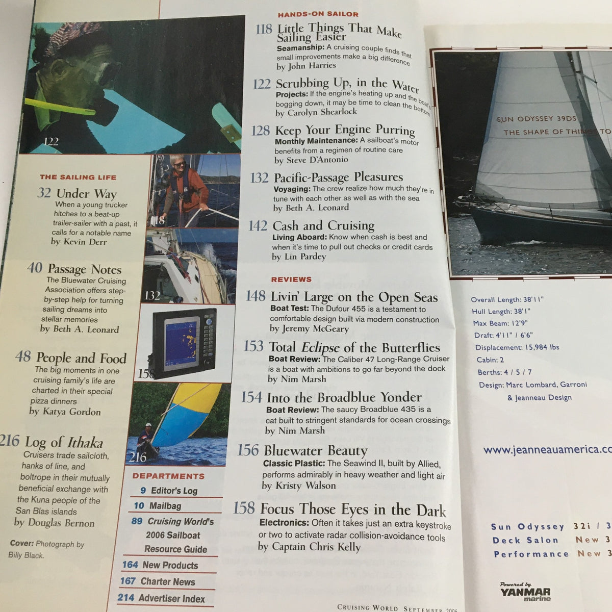 Page from Cruising World Magazine September 2006 showcasing various sailing features and reviews including 'Little Things That Make Sailing Easier' and other sailing life articles.