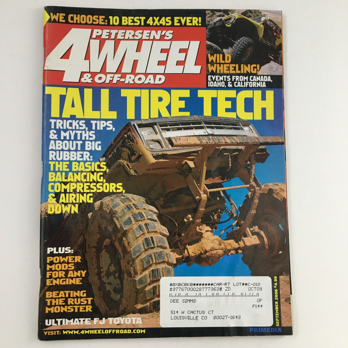 Cover of Petersen's 4 Wheel & Off-Road Magazine from September 2006 featuring 'Tall Tire Tech' with visuals of an off-road vehicle. Highlights include tricks, tips, and myths about rubber technology, balancing compressors, and off-roading essentials.