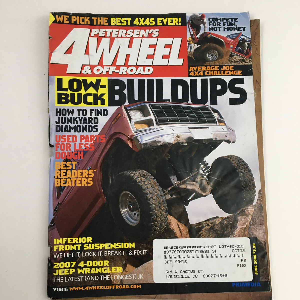 Cover of Petersen's 4 Wheel & Off-Road Magazine June 2006 featuring Low-Buck Build Ups, with a focus on off-road vehicles, modifications, and budget-friendly tips.