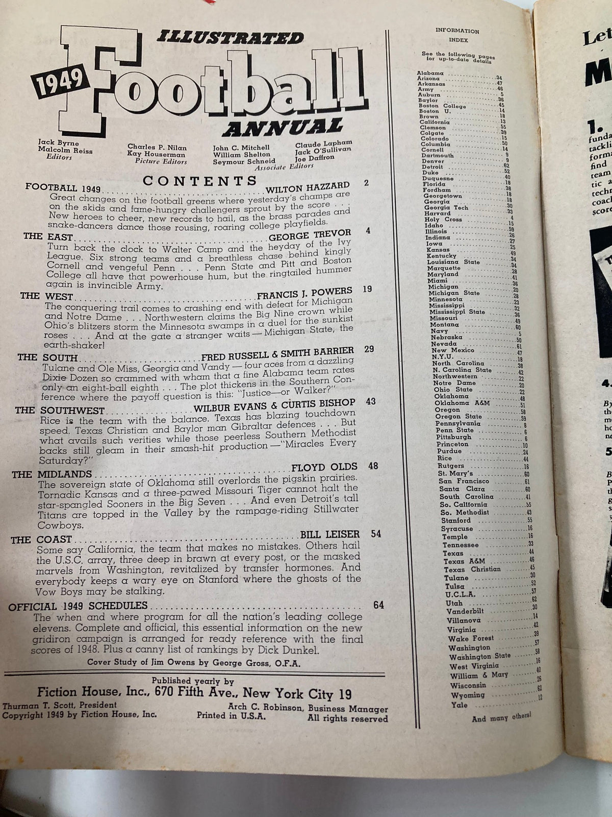 Vintage Illustrated Football Annual 1949 Jim Owens of Oklahoma No Label