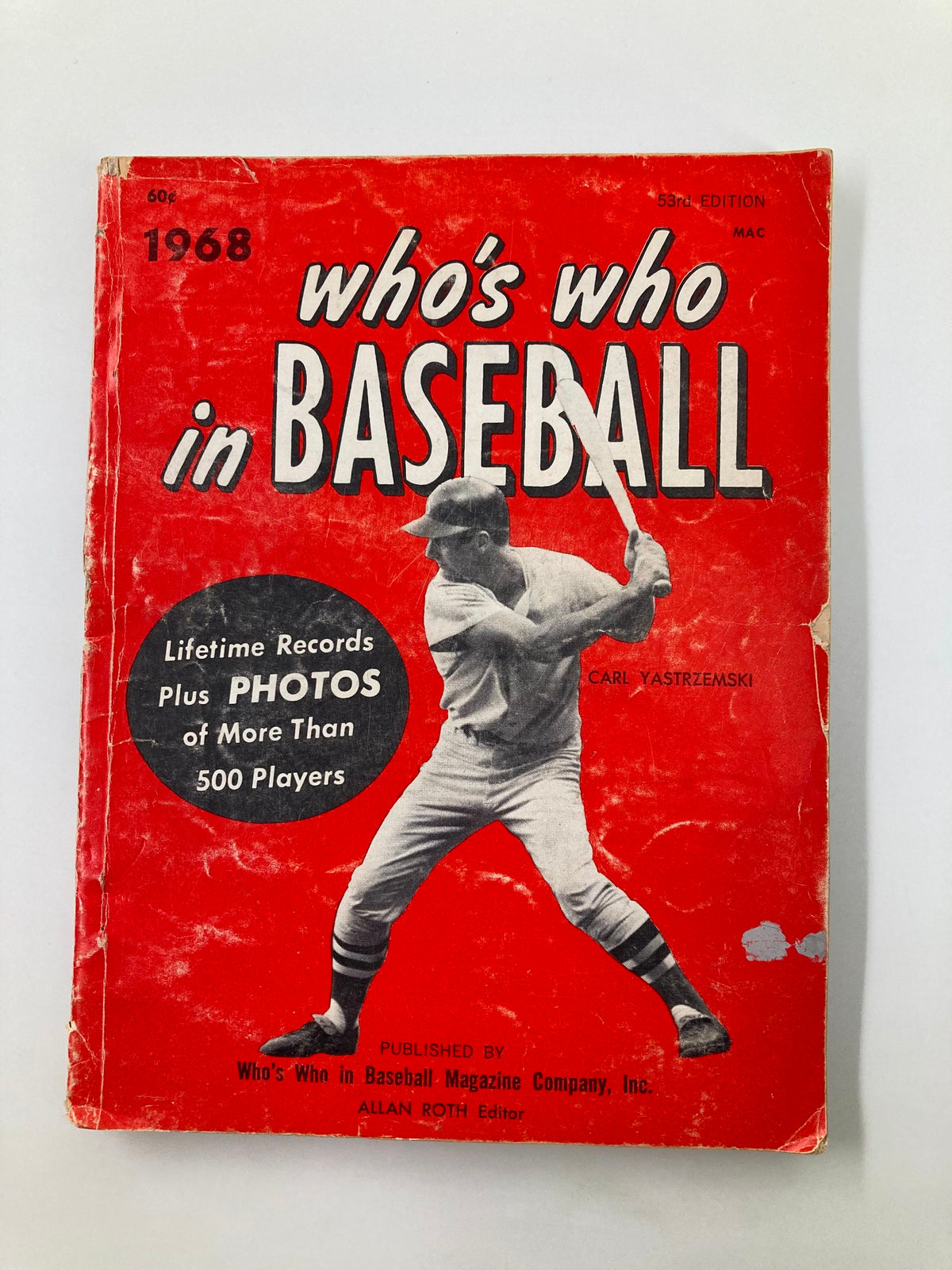 VTG Who's Who in Baseball 1968 53rd Edition featuring Carl Yastrzemski on the cover, showcasing the iconic red design.