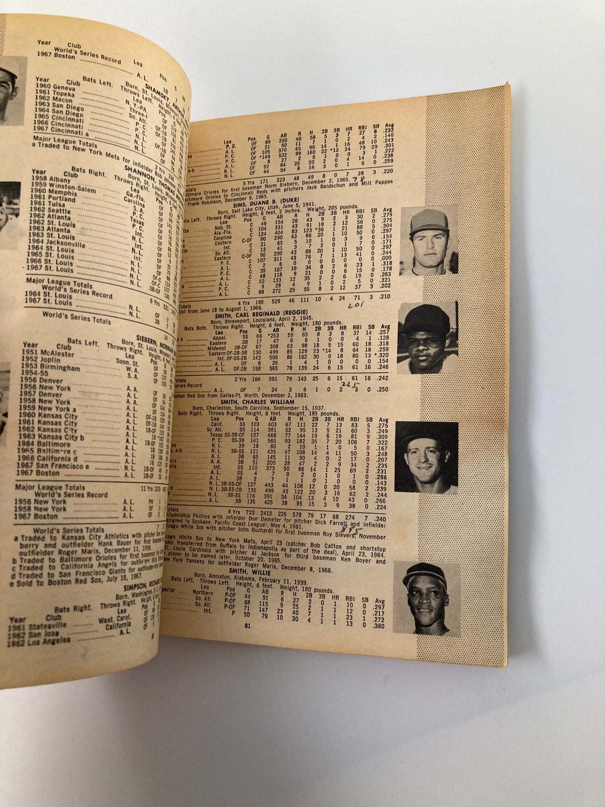 Another interior page of VTG Who's Who in Baseball 1968 displaying detailed player stats and historical context from the 1968 MLB season.