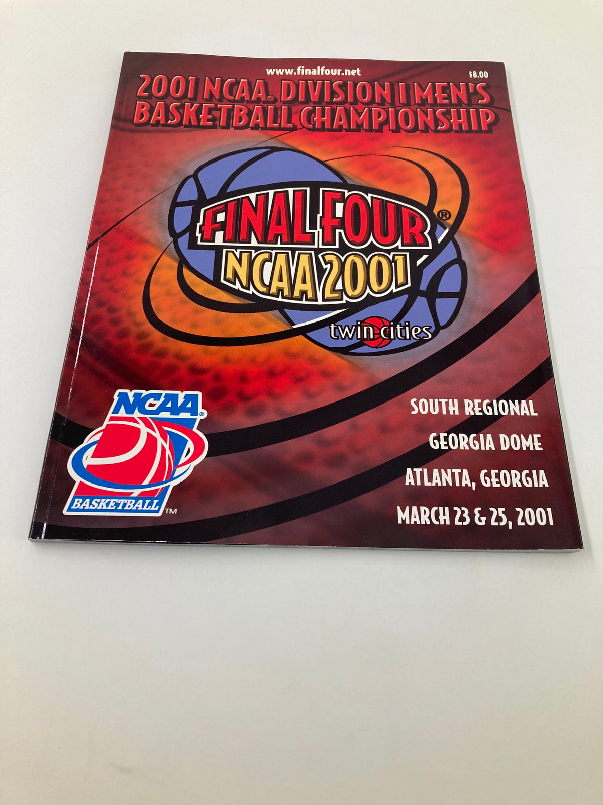 Cover of the 2001 NCAA Division I Men's Basketball Championship Final Four program, showcasing the tournament branding and details.