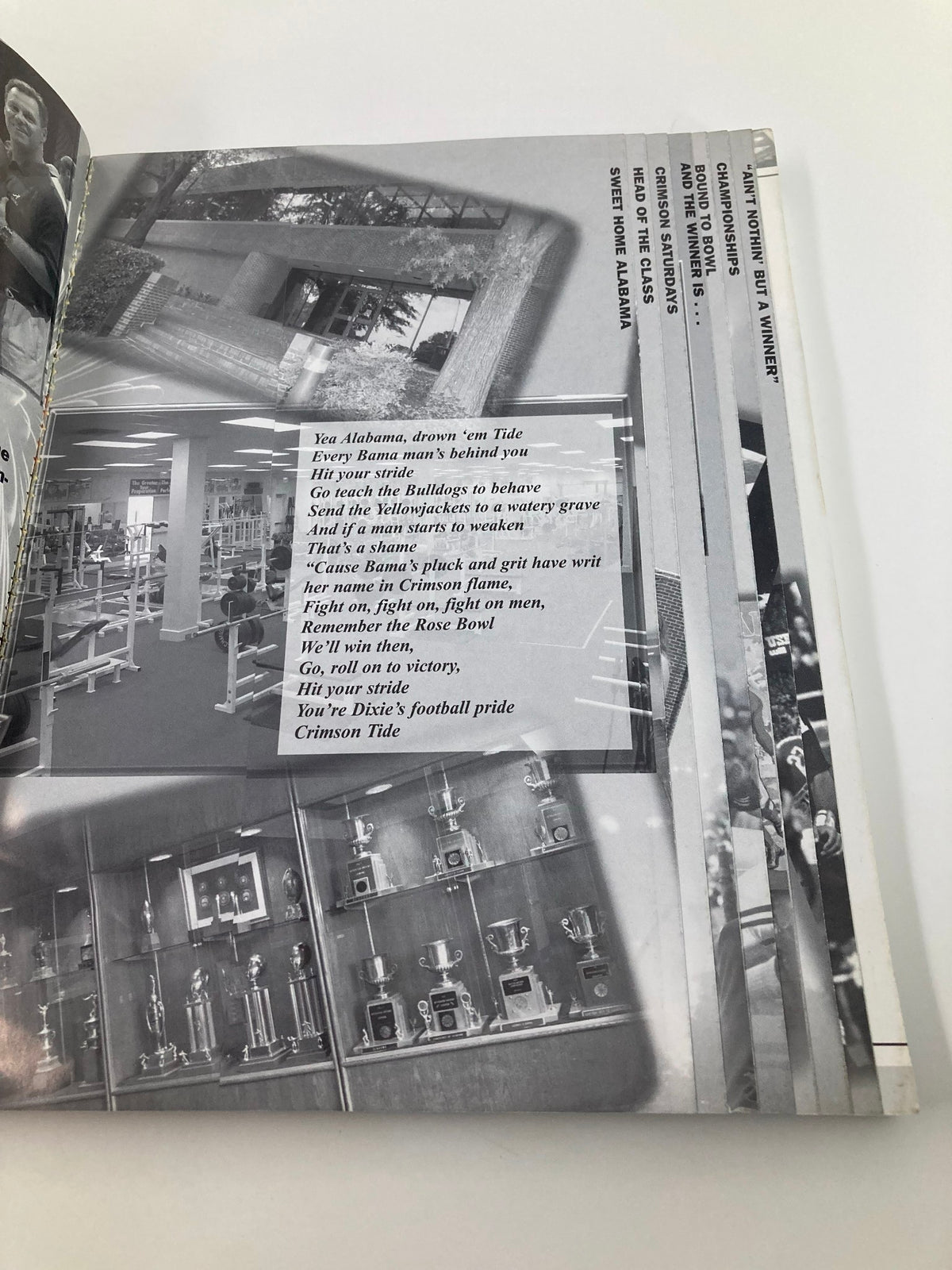 Another interior page from the 2001 Alabama Crimson Tide Football Official Program, showcasing achievements and awards of the team with accompanying photographs.