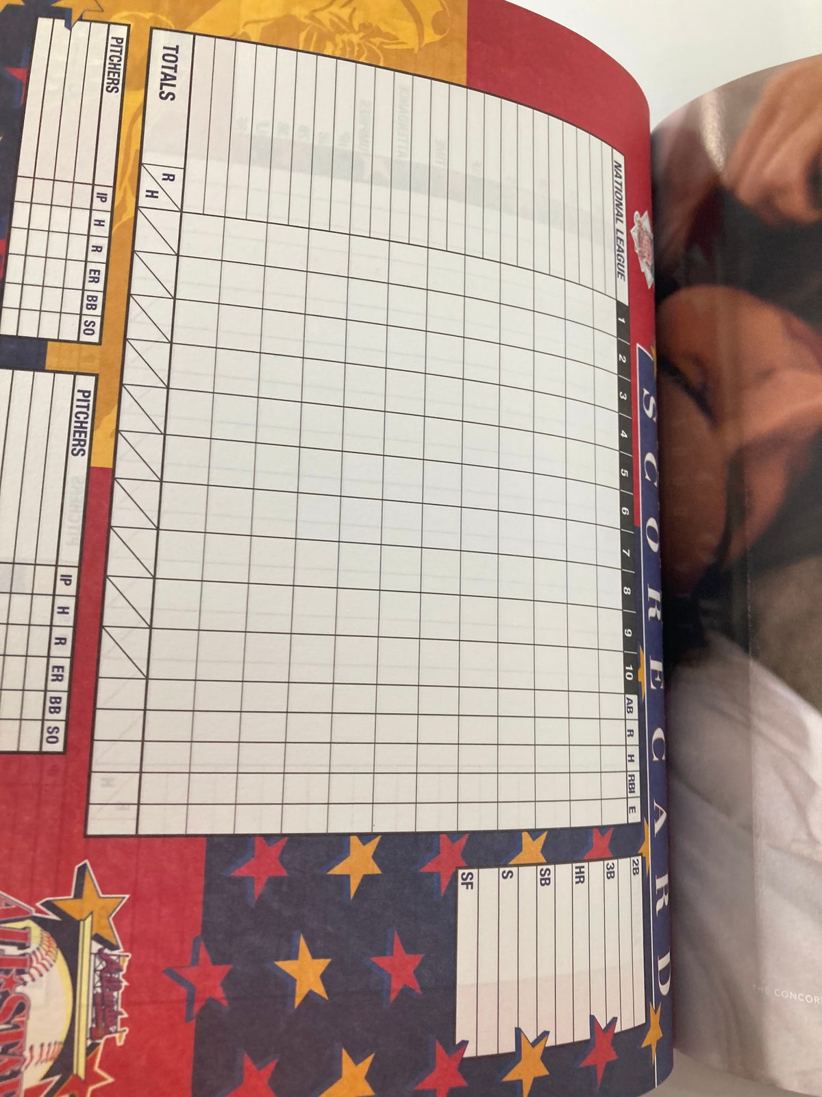 Another scorecard layout page from the 2000 Major League Basketball All Star Game Official Program, showing blank rows and columns for totals and statistics.